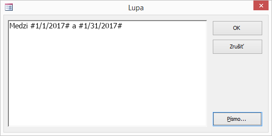 Výraz v dialógovom okne Lupa.