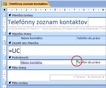 Zostava obsahujúca textové pole s chybne napísaným identifikátorom