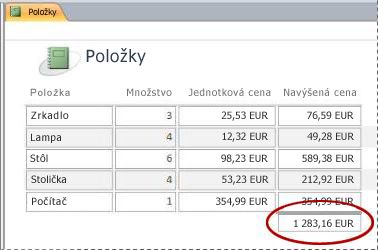 Súčet v zostave.