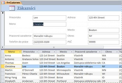Rozdelený formulár v počítačovej accessovej databáze