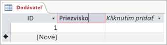 Zlomok obrazovky poľa na pridanie popisného názvu stĺpca