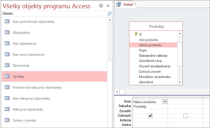Snímka obrazovky so zobrazením Všetky objekty programu Access