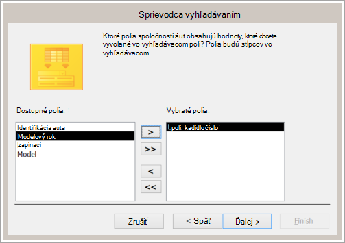 Úryvok obrazovky Sprievodcu vyhľadávaním