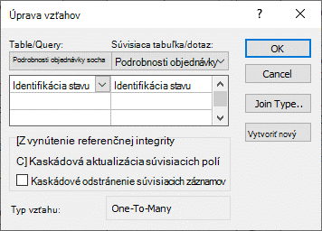 Dialógové okno Úprava vzťahov