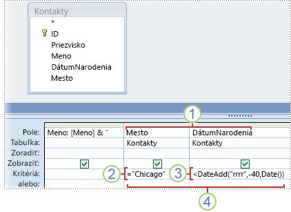 Kritériá pre polia Mesto a DátumNarodenia