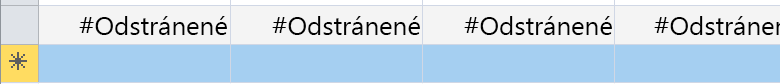 Riadok so zobrazenými poľami, ktoré sú označené ako odstránené