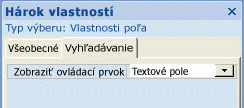 Vlastnosť Zobraziť ovládací prvok v návrhu dotazu