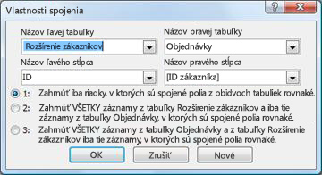 Dialógové okno Vlastnosti spojenia