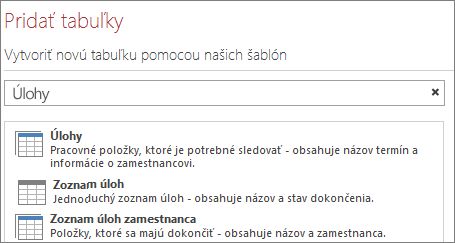 Vyhľadávacie pole šablóny tabuľky na úvodnej obrazovke Accessu.