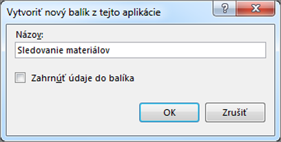 Dialógové okno Vytvoriť nový balík z tejto aplikácie