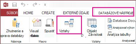 Tlačidlo Vzťahy na karte Databázové nástroje