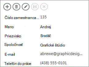Čiastočné zobrazenie podrobných údajov o zamestnancovi.