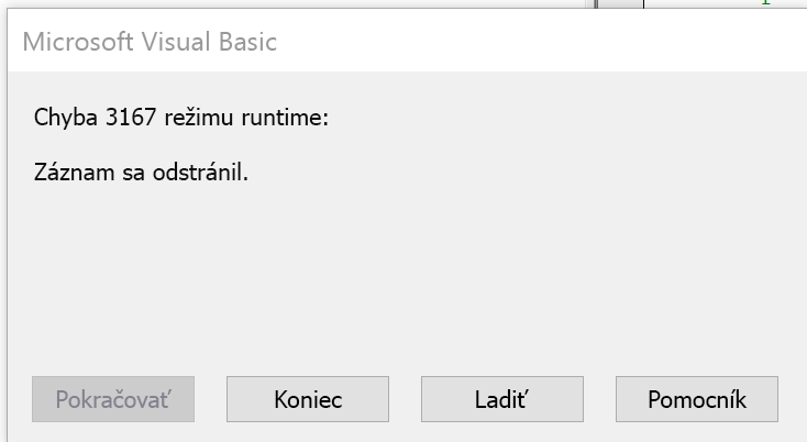 Chyba, ktorá signalizuje, že záznam je odstránený.