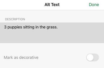 Dialógové okno Alternatívny text v Exceli pre iOS.