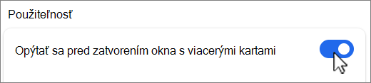 Snímka obrazovky s ponukou Spýtať sa pred zatvorením okna s viacerými kartami.