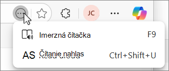 Snímka obrazovky s rozbaľovacou ponukou tlačidla Viac akcií v prehliadači Edge.