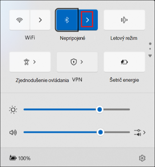 Tlačidlo Spravovať zariadenia Bluetooth v rýchlych nastaveniach.