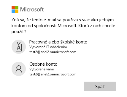 Prihlasovacia obrazovka s dvoma e-mailovými adresami