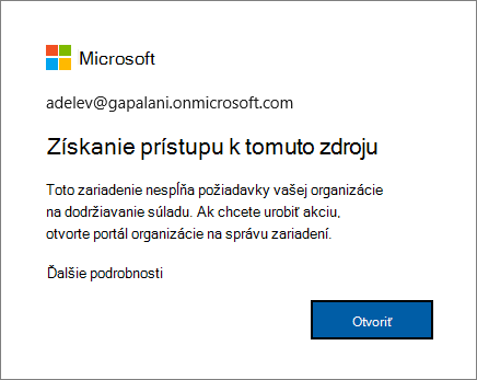 Chybové hlásenie sa zobrazí po prihlásení do prehliadača Edge.