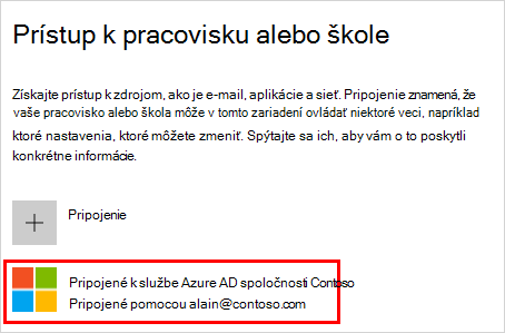 Snímka obrazovky zobrazujúca pracovné alebo školské okno Accessu s vybratým kontom Pripojené k (vašej organizácii) Azure AD