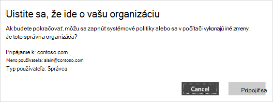 Uistite sa, že toto je overovacia obrazovka vašej organizácie