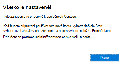 Obrazovka Všetko je nastavené