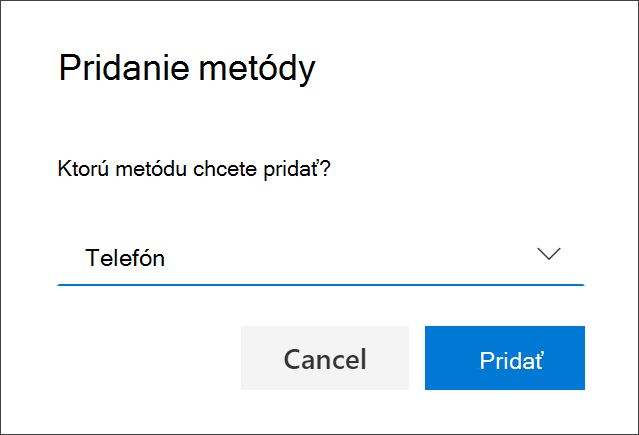 Pole Pridať metódu s vybratou možnosťou Telefón