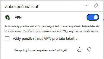 Snímka obrazovky prepínača VPN