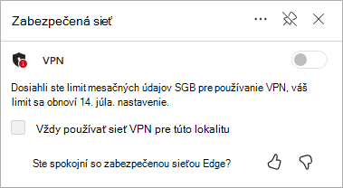 snímka obrazovky s obnovením limitu bezpečných sieťových údajov v Edgei