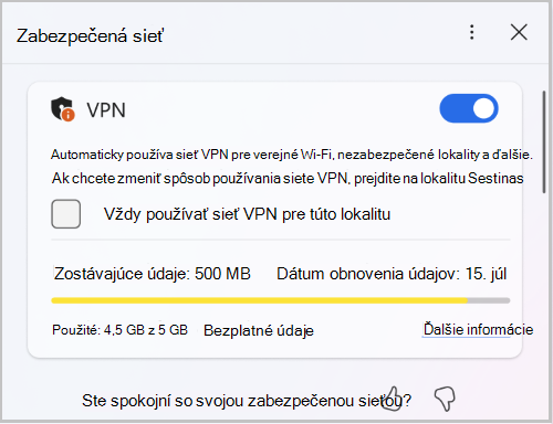 Snímka obrazovky s limitom zabezpečených sieťových údajov pre Edge