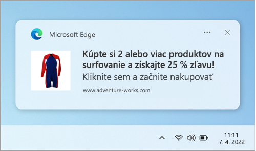 Príklad oznámenia webovej lokality v Centre oznámení.