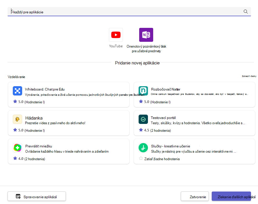 Snímka obrazovky s aplikáciami.