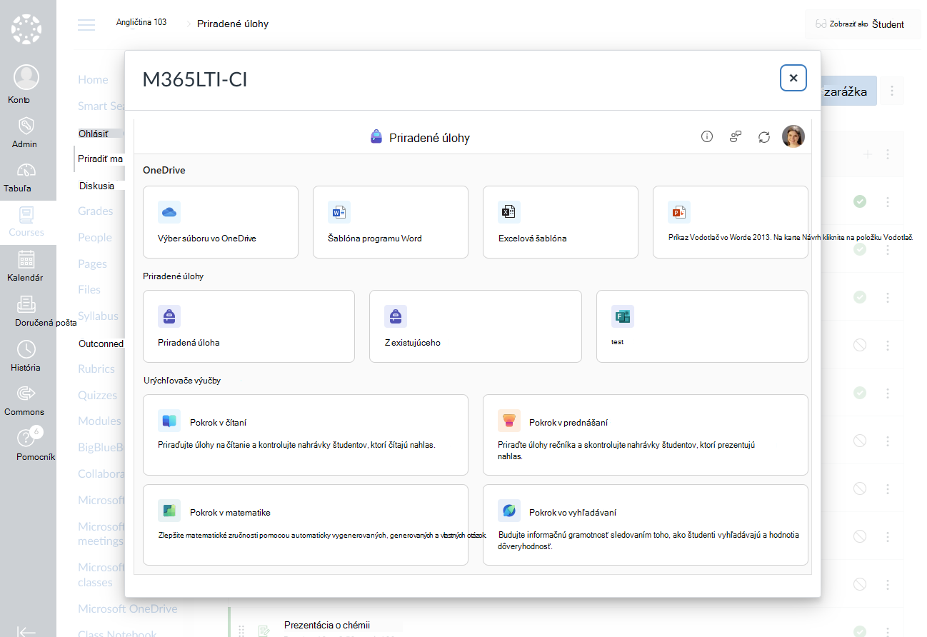 Vyberte Microsoft Education a vytvorte ho pre priradenú úlohu alebo modul