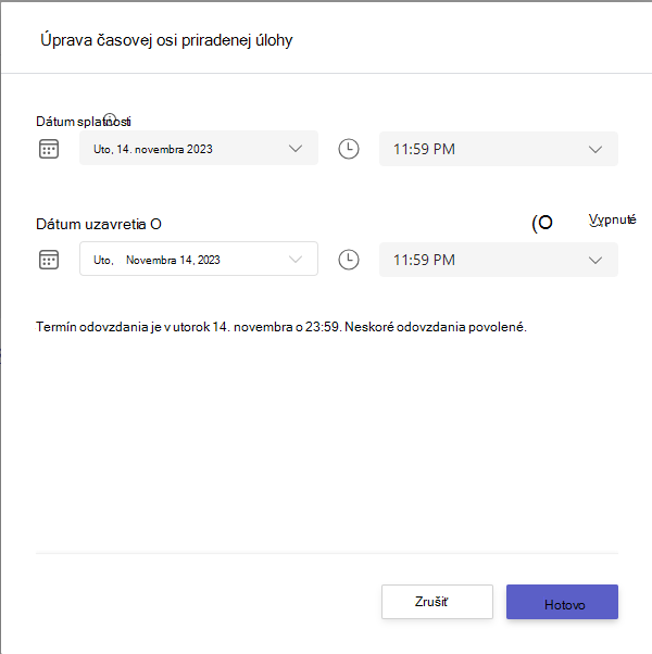 úprava časovej osi priradenej úlohy