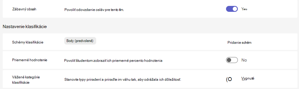nastavenie klasifikácie