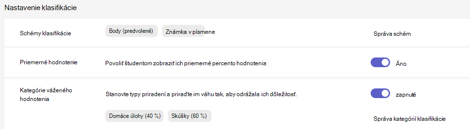 nastavenie klasifikácie