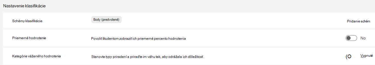nastavenie klasifikácie