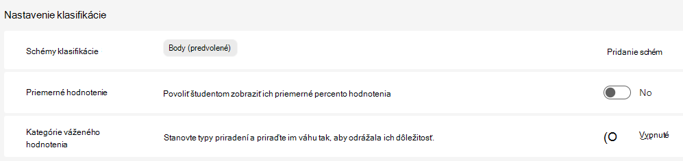 nastavenie klasifikácie
