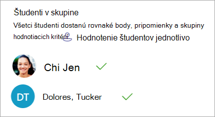 Možnosť hodnotiť študentov jednotlivo