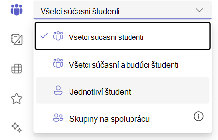 Snímka obrazovky s výberom jednotlivých študentov.