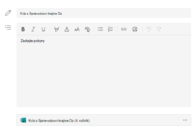 Snímka obrazovky vytvorenia nového kvízu.