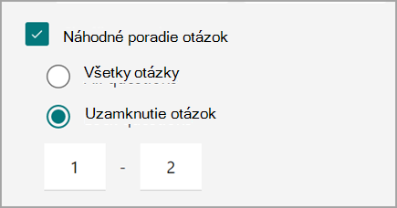 Snímka obrazovky s nastavením kvízu/formulára na náhodné a zamykanie kvízových otázok.