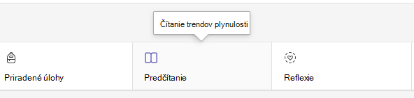 Snímka obrazovky zobrazujúca kartu Čítanie.