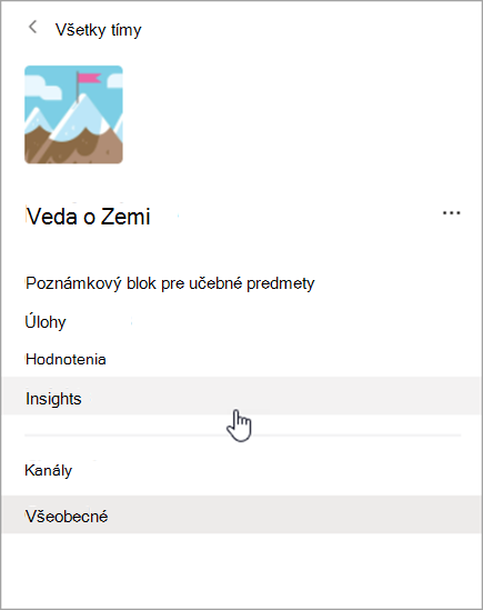 Snímka obrazovky navigácie v Teams