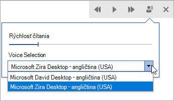 Snímka obrazovky výberu hlasu na čítanie.