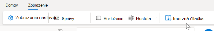 Snímka obrazovky s hornou časťou Outlooku pre web zobrazujúca vybratú kartu Zobraziť a ukázanie myšou na imerznú čítačku