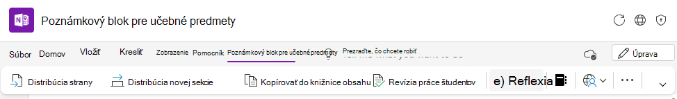 Snímka obrazovky s efektom Reflect na páse s nástrojmi.