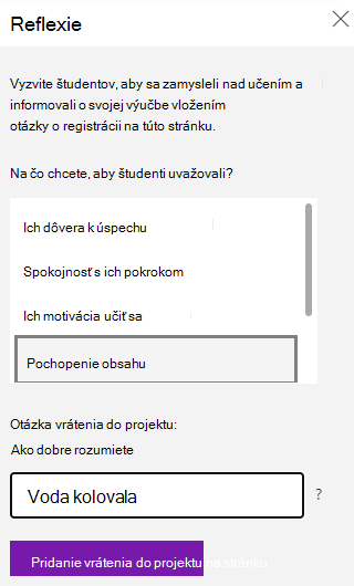 Snímka obrazovky s otázkou na kontrolu pocitov v aplikácii Reflect.