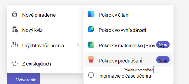 Snímka obrazovky zobrazujúca Pokrok v prednášaní.