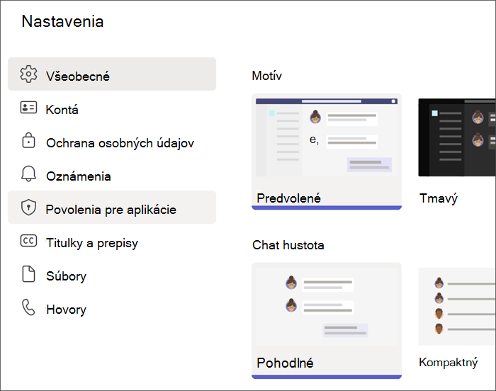 Snímka obrazovky nastavení aplikácie Teams z profilu študenta. Povolenia aplikácií sú zvýraznené.